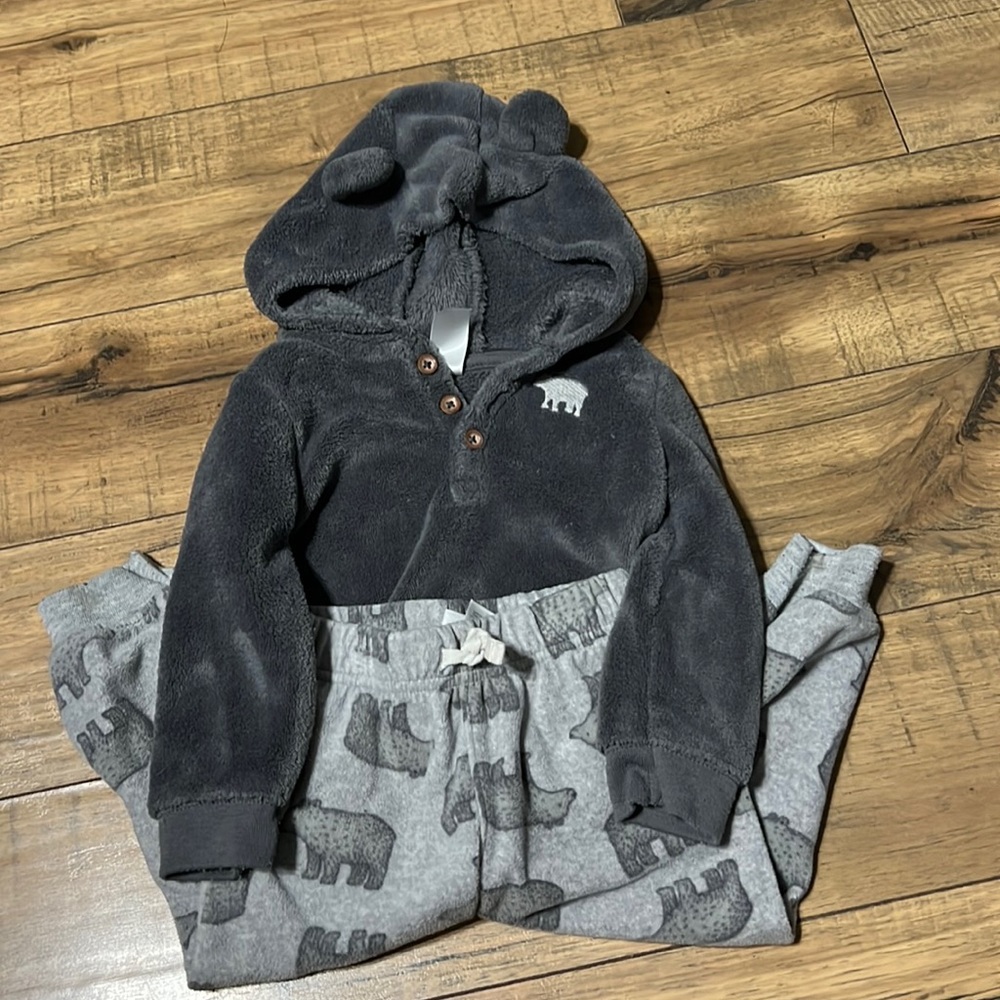 Carters 18M fuzzy long sleeve top with ears and pants with bears on them